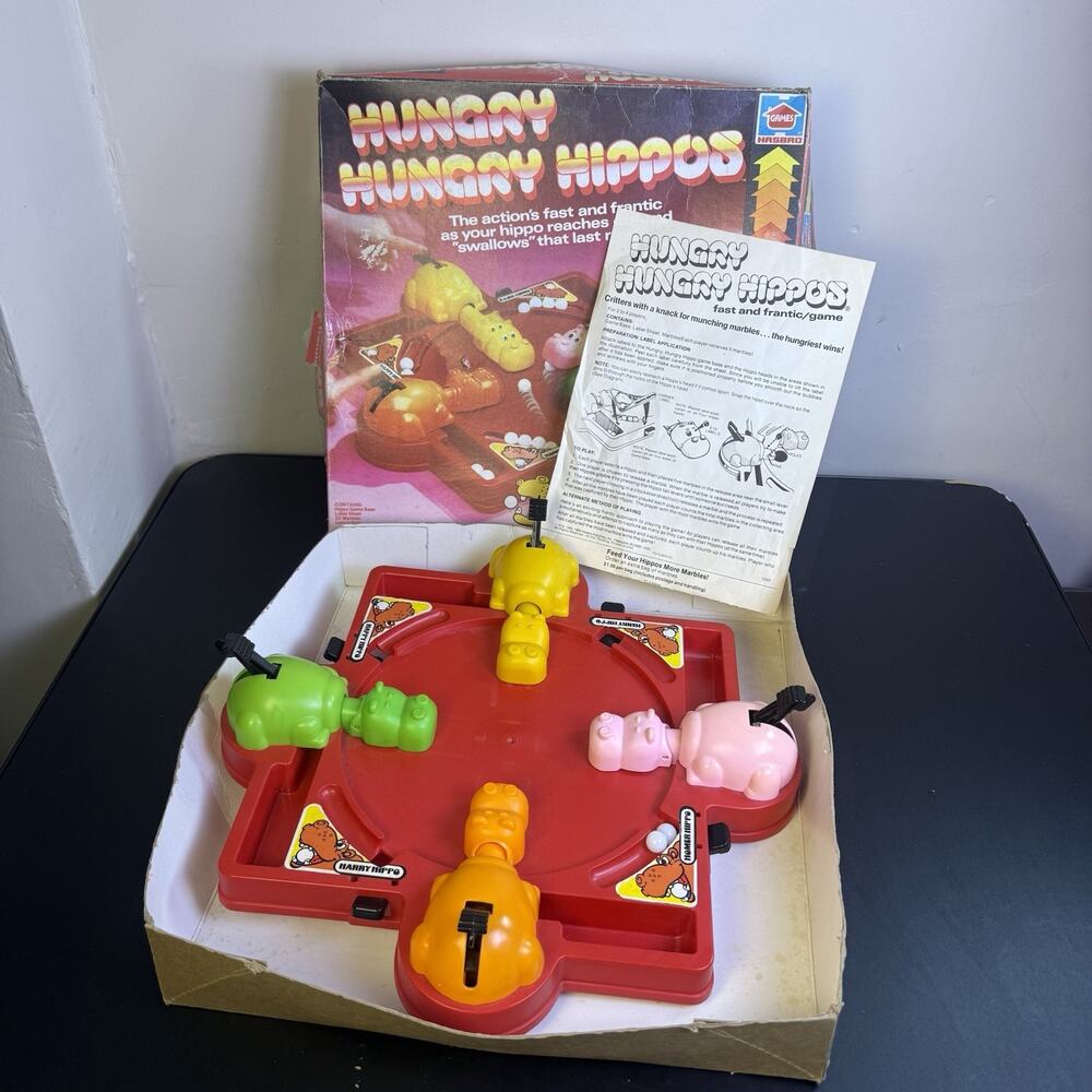 Vintage 1978 Hungry Hungry Hippos Game Has Two Original Marbles And Instructions